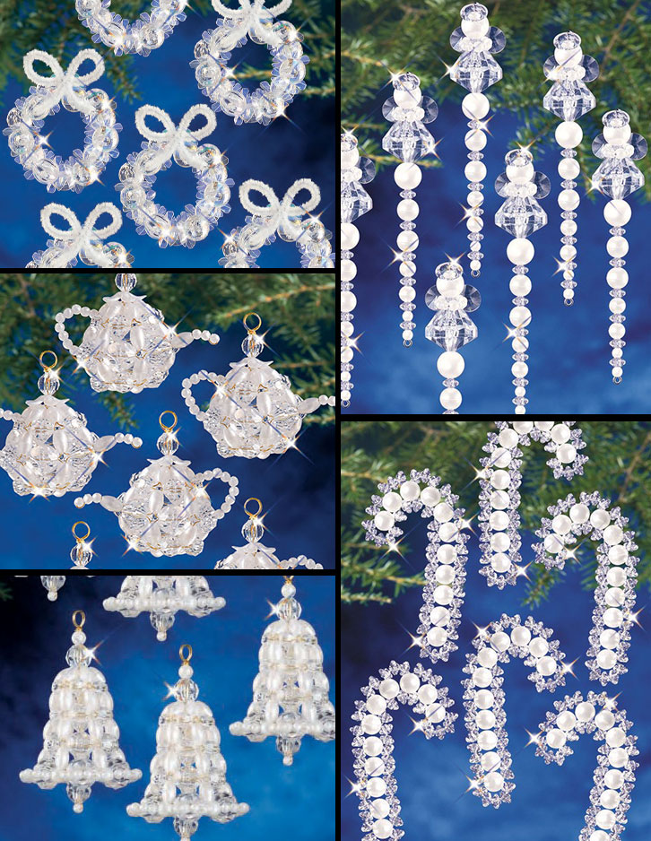Beadery Holiday Beaded Ornament Kit-Crystal & Pearl Snowflakes 2.5 Makes 12