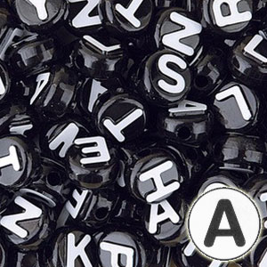 1197SV052WT – 10mm Alphabet Beads – Black / White Letters – 1/4 Lb