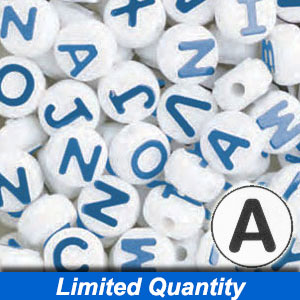 1197K073BL – 10mm Alphabet Beads – White / Blue Letters – 40 Piece Pack